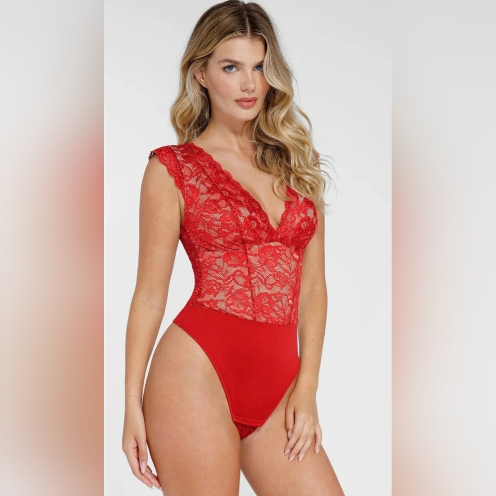 Popilush V-neck Sleeveless Sculpting Lace Bodysuit #510 - Picture 8 of 12